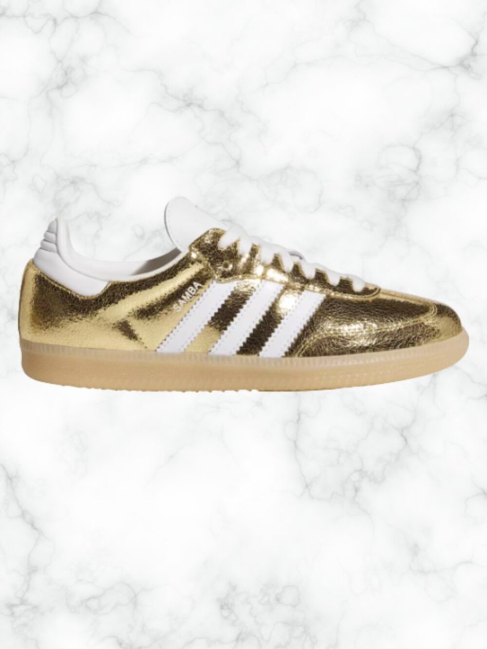 ADIDAS Samba OG W Gold Metallic Crinkle Leather Sneaker | Gum Sole |